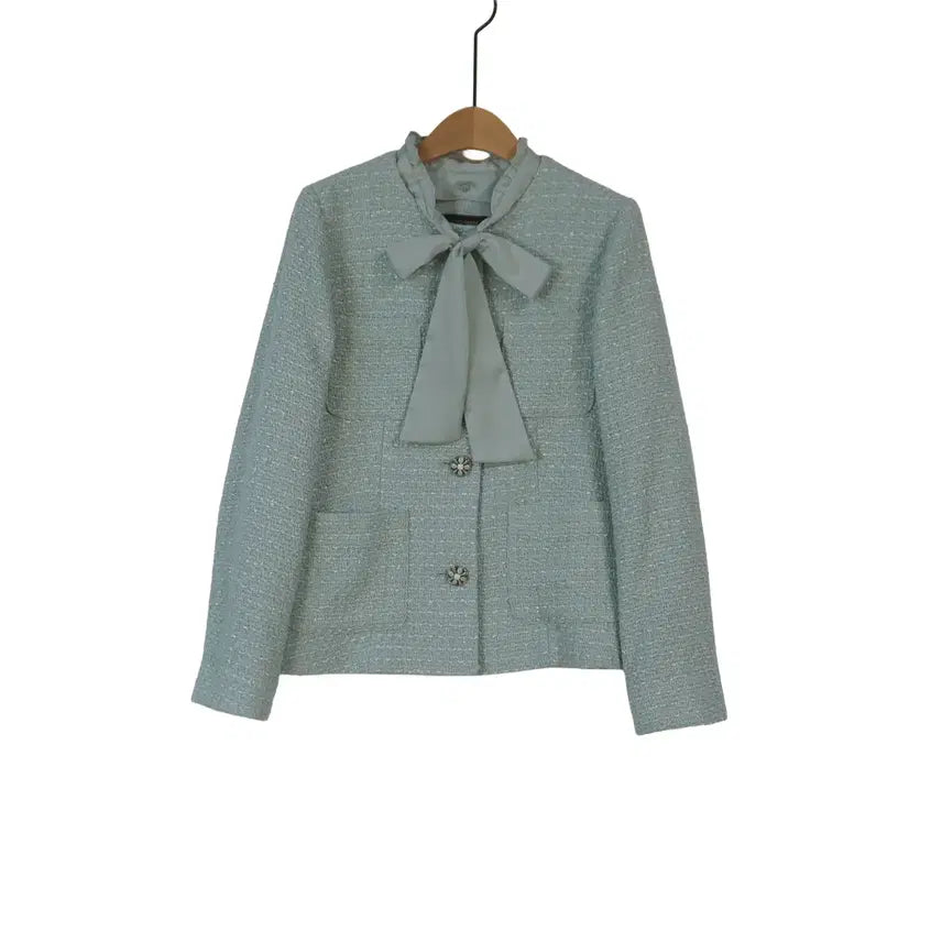 [BUNJANG] GEORGES RECH Mint Tweed Jacket with Ribbon Scarf (Size 55) / GEORGES RECH 민트 트위드 자켓 55 리본 하객룩