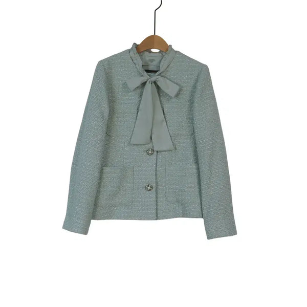 [BUNJANG] GEORGES RECH Mint Tweed Jacket with Ribbon Scarf (Size 55) / GEORGES RECH 민트 트위드 자켓 55 리본 하객룩