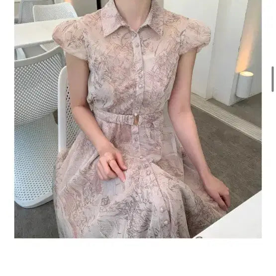 [BUNJANG] Chiffon Pattern Dress - Size S / 쉬폰 블라우스 원피스 s