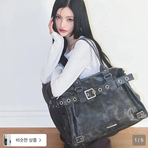 [BUNJANG] ILLYGO Belted Square Tote Bag Crossbody Charcoal / 일리고 벨티드 스퀘어 토트백 가방 크로스백 차콜