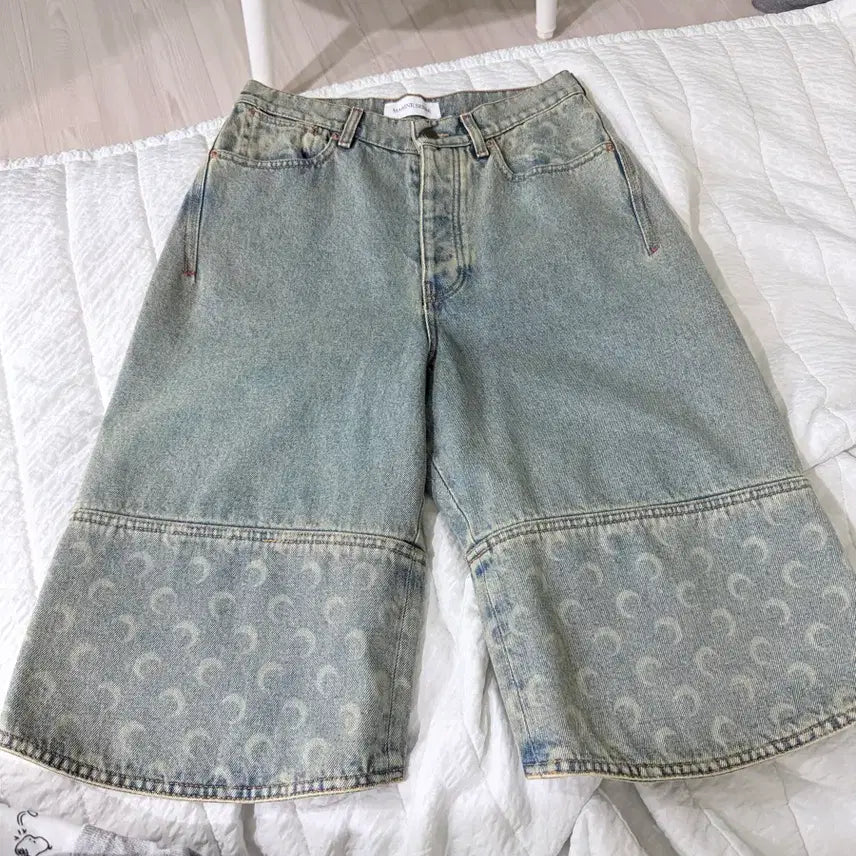 [BUNJANG] Marine Serre Moon Logo Denim 7/10 Length Pants / 마린세르 문 로고 데님 7부 팬츠 (설명 보세요)