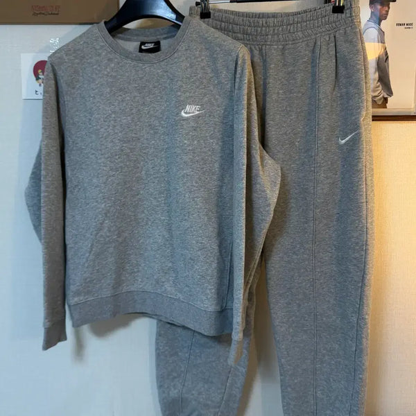 [BUNJANG] Nike Embroidered Swoosh Sweat Setup Set Grey / 나이키 자수 스우시 스웻 셋업 그레이