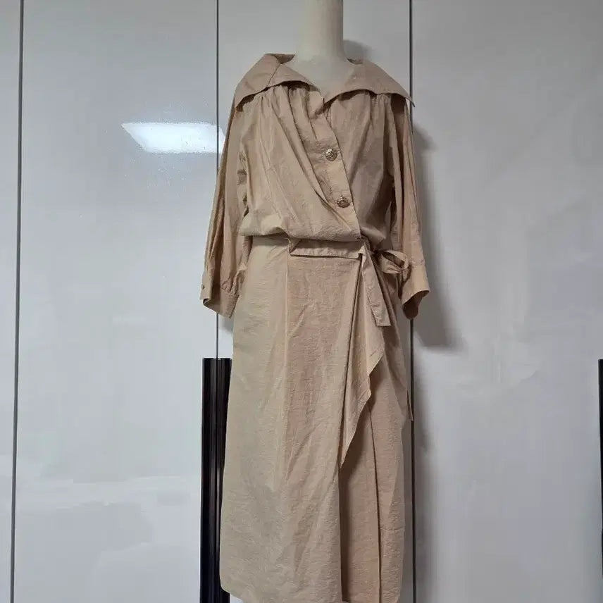 [BUNJANG] Beige Wrap Shirt Dress / 베이지색 랩 셔츠 원피스