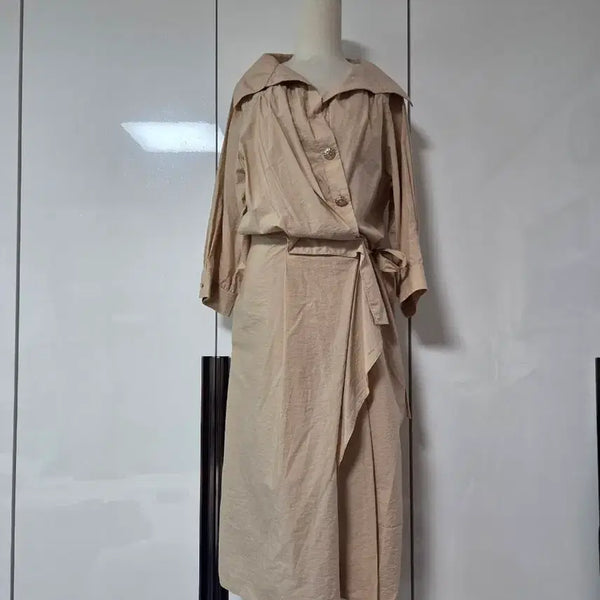 [BUNJANG] Beige Wrap Shirt Dress / 베이지색 랩 셔츠 원피스