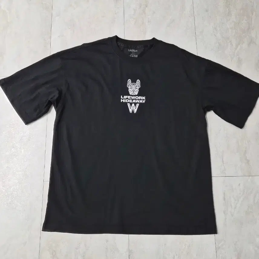 [BUNJANG] Life Work Bulldog Graphic T-Shirt, Size L, Black / 남성 라이프워크 반팔티 L