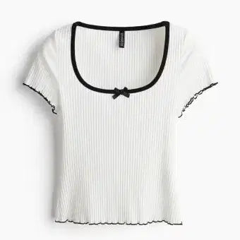 [BUNJANG] H&M Overlock Detail Ribbed Top XS / h&m 에이치앤엠 오버로크 디테일 리브드 탑 XS 자라 에이블리