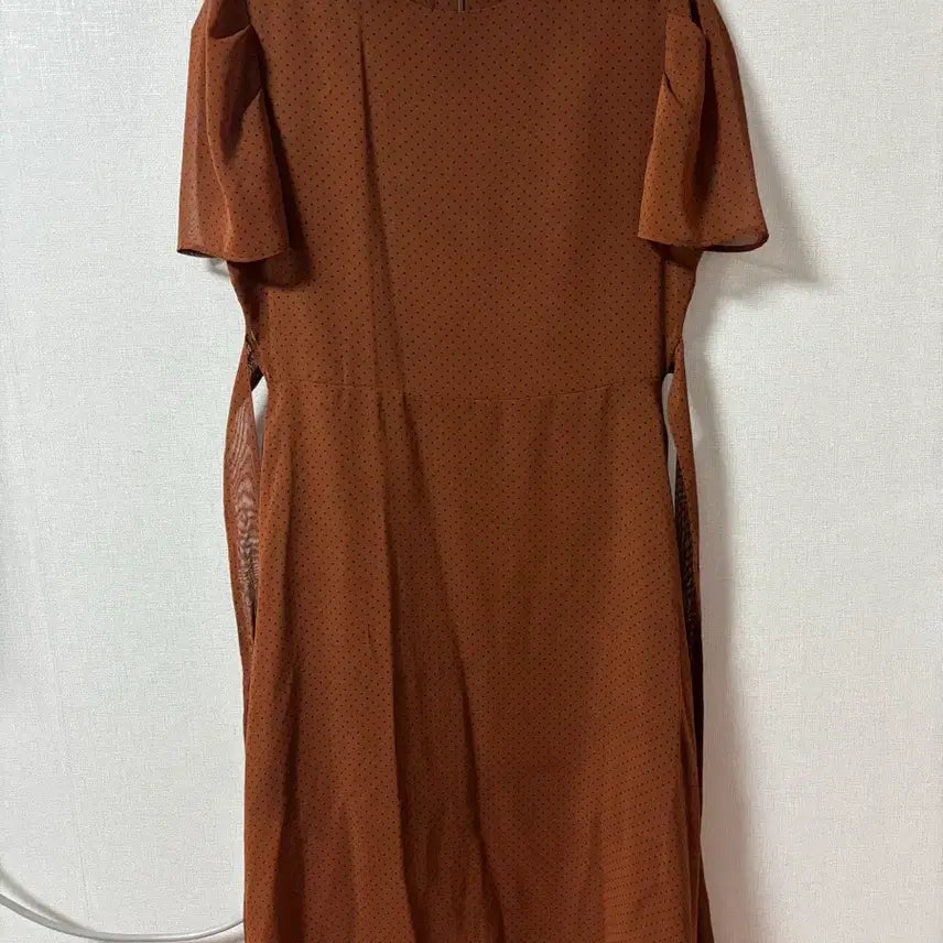 [BUNJANG] Brown Polka Dot Midi Dress with Adjustable Waist / 브라운 도트 땡땡이 원피스