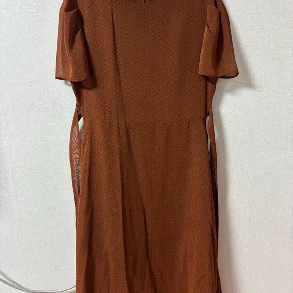 [BUNJANG] Brown Polka Dot Midi Dress with Adjustable Waist / 브라운 도트 땡땡이 원피스