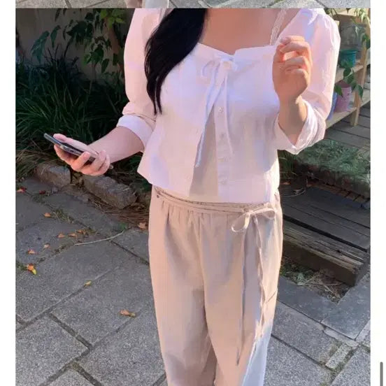 [BUNJANG] Diane Nuage Ribbon Cargo Pants Beige Short Length / 다이앤 누아 리본 카고 팬츠 베이지 숏기장
