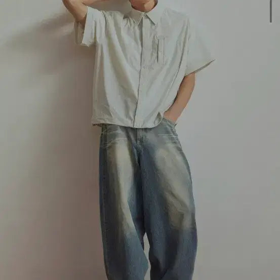 [BUNJANG] Urban Type Nylon Short Sleeve Shirt Ivory / 어반 디타입 나일론 반팔셔츠 아이보리