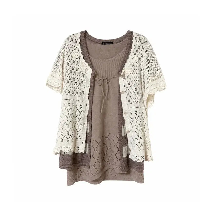 [BUNJANG] Mori Girl Choco Brown Summer Cardigan Set (3pcs) / 초코 브라운 여름 모리걸 하구미 가디건 세트 3pcs