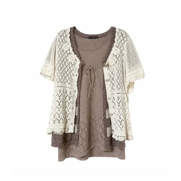 [BUNJANG] Mori Girl Choco Brown Summer Cardigan Set (3pcs) / 초코 브라운 여름 모리걸 하구미 가디건 세트 3pcs