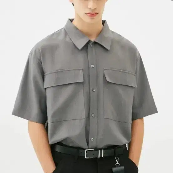 [BUNJANG] Trillion Oversized Two-Pocket Shirt Grey / 트릴리온 오버핏 투포켓 셔츠 그레이