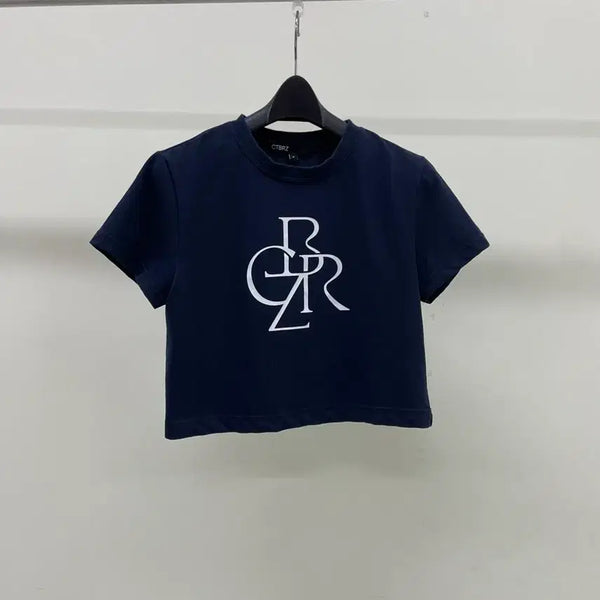 [BUNJANG] Citybreeze Navy Cropped Short Sleeve T-Shirt (Size 44-55) / [citybreeze] 정면 로고 네이비 크롭  반팔티 (44-55사이즈