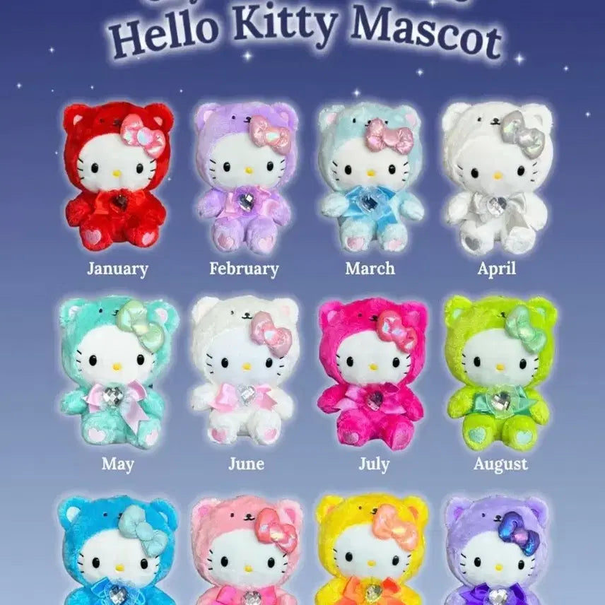 [BUNJANG] Sanrio Hello Kitty International Version Birthstone Mascot Plush Doll Keychain / (예약) 산리오 헬로키티 해외판 생일 탄생석 마스코트 누이 인형 키링