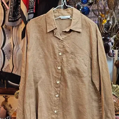 [BUNJANG] Brown Linen Women's Shirt / 브라운 마셔츠