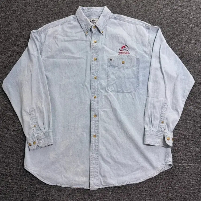 [BUNJANG] Lee Embroidered Logo Vintage Denim Shirt / Lee NHL 자수 로고 빈티지 데님 셔츠