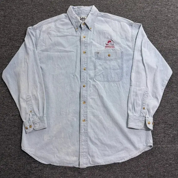 [BUNJANG] Lee Embroidered Logo Vintage Denim Shirt / Lee NHL 자수 로고 빈티지 데님 셔츠