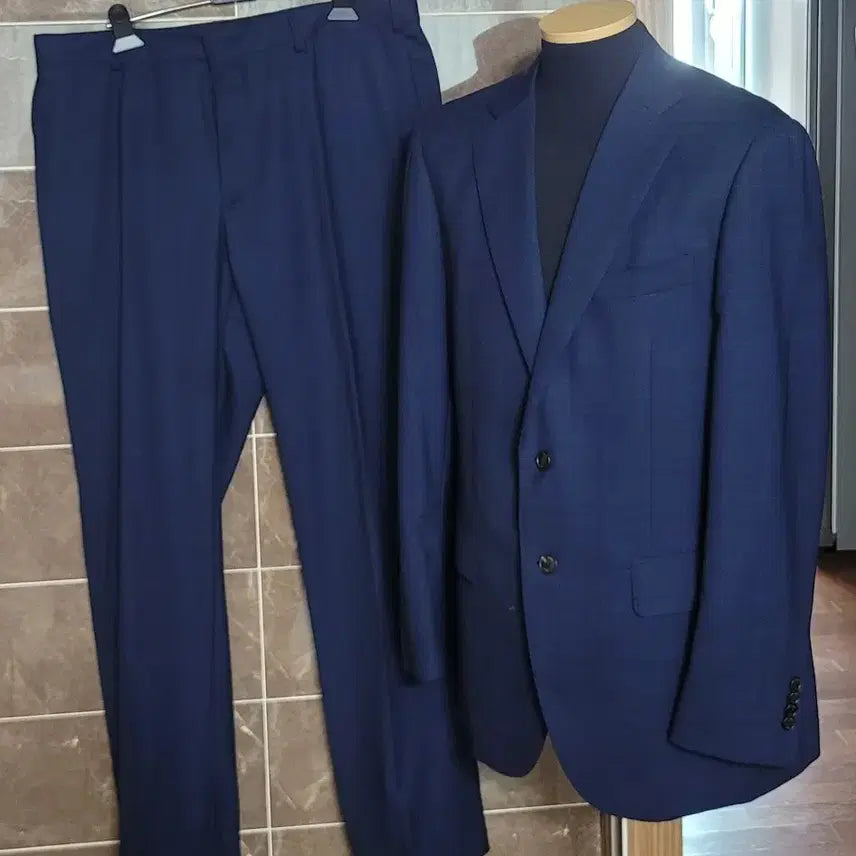 [BUNJANG] Rogatis Men's Navy Check Suit Set (Summer) / (남성100사이즈)로가티디스 네이비 체크 정장 세트(여름용)