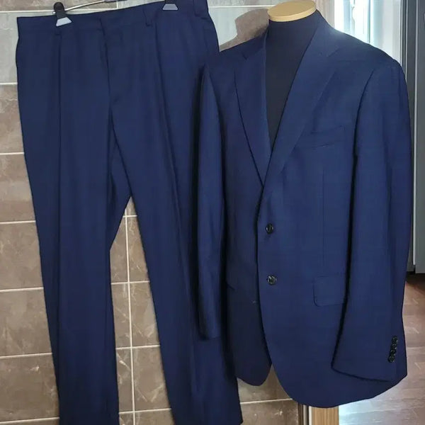 [BUNJANG] Rogatis Men's Navy Check Suit Set (Summer) / (남성100사이즈)로가티디스 네이비 체크 정장 세트(여름용)