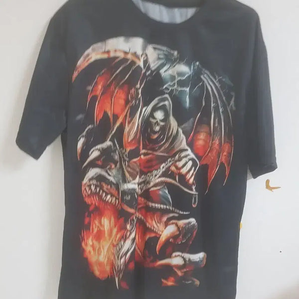 [BUNJANG] Short Sleeve T-Shirt (Size 95) - Black Skull & Dragon Design / 반팔 티셔츠(95)미사용