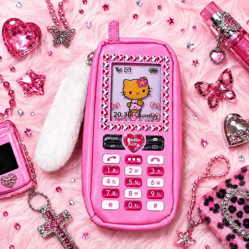 [BUNJANG] Sanrio Hello Kitty Tanning Gyaru Pink Leopard Phone Case Pencil Pouch / 일본가) 산리오 태닝 헬로키티 갸루 핑크 호피 가라케 휴대폰 모양 필통