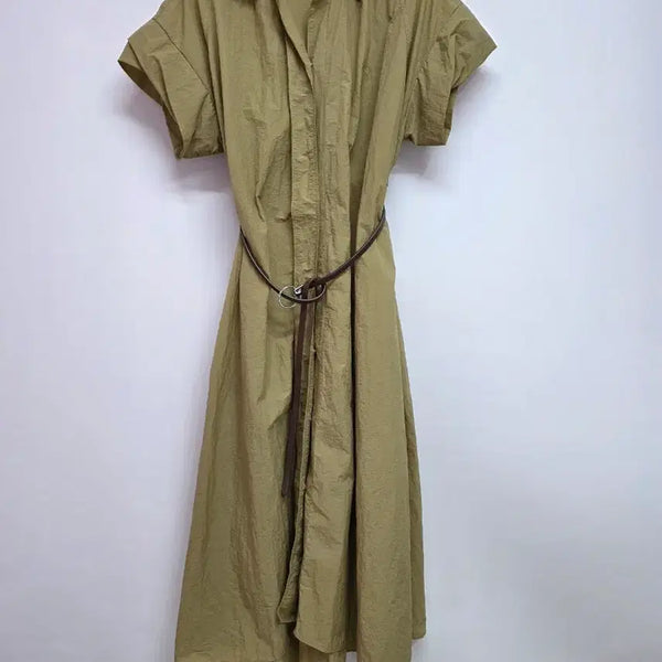[BUNJANG] Shirt Style Long Dress with Belt / 셔츠형 사그락 롱 원피스 (벨트 포함)