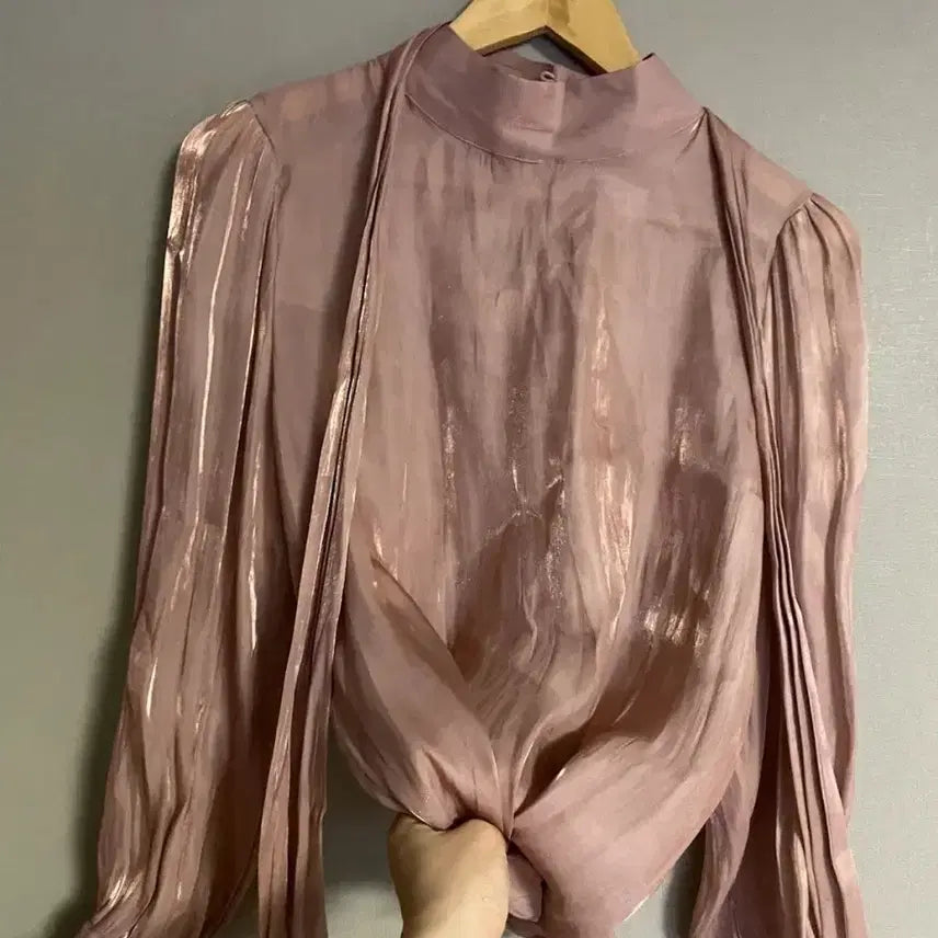 [BUNJANG] Organza Satin Blouse with Ribbon Scarf / 새상품) 오간자 새틴 블라우스