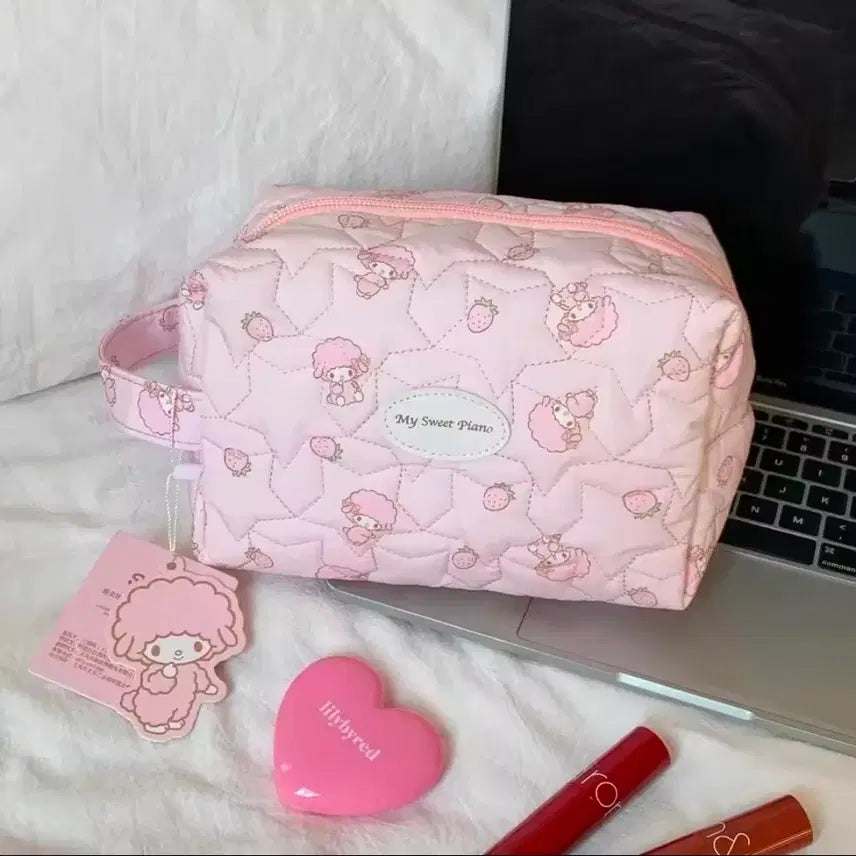 [BUNJANG] Sanrio My Sweet Piano Star Quilted Square Pouch / 수입 정품 산리오 핑크 마이 스윗 피아노 별 누빔 손잡이 사각 파우치
