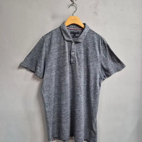 [BUNJANG] Tommy Hilfiger Linen Blend Slim Fit Short Sleeve Polo Shirt - Grey, L / 타미힐피거 반팔 카라티 그레이 L