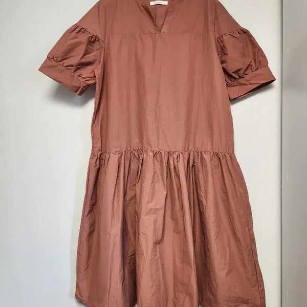 [BUNJANG] V-Neck Puff Sleeve Long Dress / 사그락 브이넥 원피스