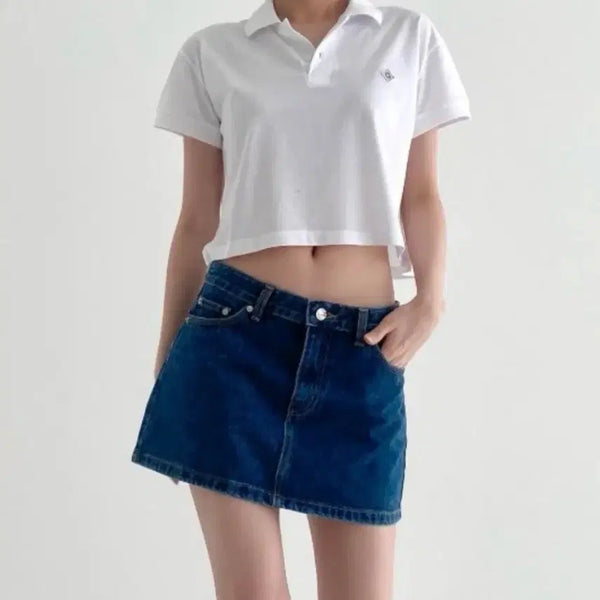 [BUNJANG] Women's Mid-Wash Low-Rise Denim Mini Skirt Size S / 여자 로우라이즈 중청 데님 미니스커트 S사이즈