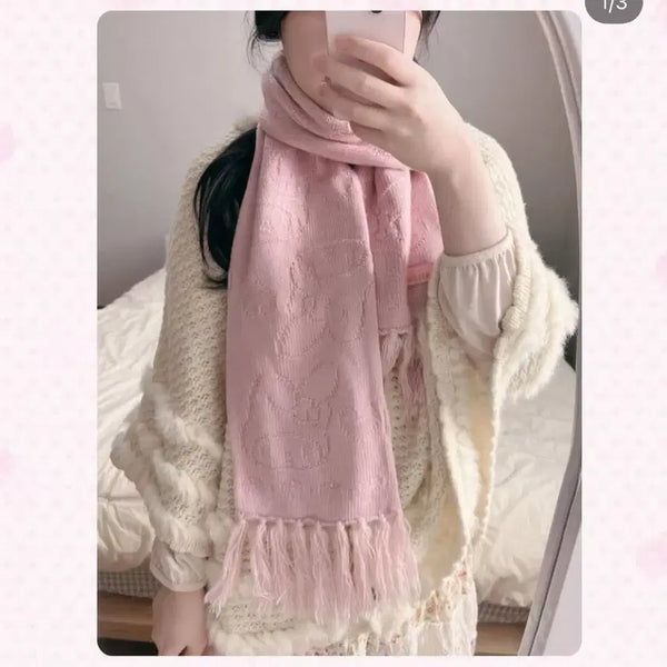 [BUNJANG] Sanrio My Melody Pink Embroidered Knit Scarf / 산리오 마이멜로디 핑크 자수 뜨개 목도리
