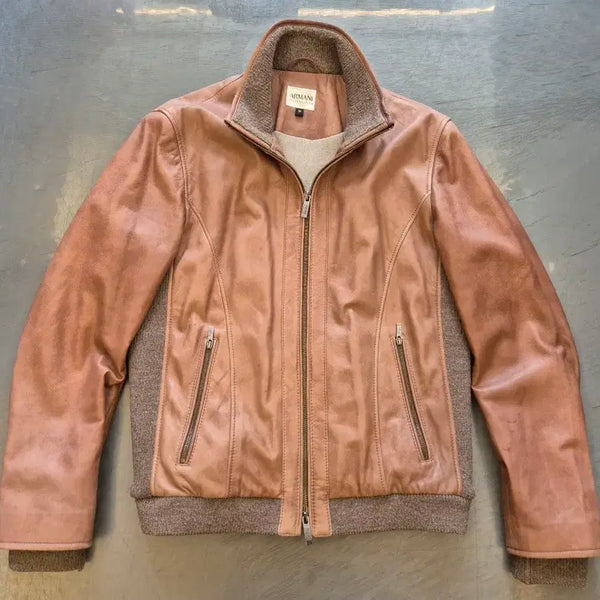 [BUNJANG] Giorgio Armani Collezioni Lambskin Leather & Knit Bomber Jacket / L>아르마니 꼴레지오니 양가죽 블루종 자켓