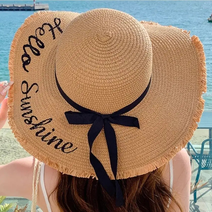 [BUNJANG] Straw Beach Hat with Black Ribbon / 밀짚모자 비치 모자