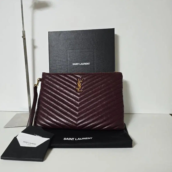 [BUNJANG] Saint Laurent Burgundy Quilted Clutch Bag / 생로랑 클러치 백 버건디