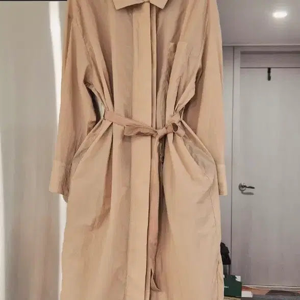 [BUNJANG] Ninecop Beige Nylon Cotton Blend Shirt Dress / 나인콥 얇은 바스락 셔츠원피스예요