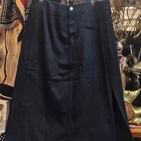 [BUNJANG] Denim Lace Long Skirt Black / 청바지 린넨 레이스롱 스커트 블랙