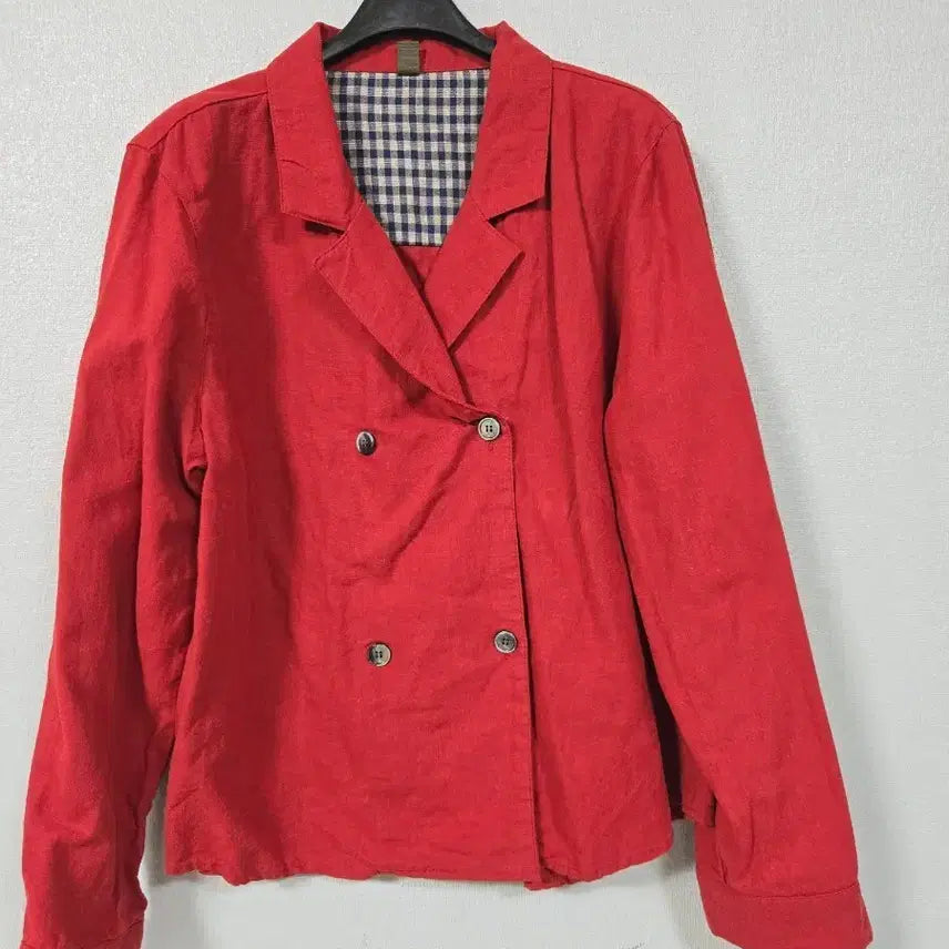[BUNJANG] Red Double-Button Linen Jacket / 레드 더블버튼 린넨쟈켓  66~77