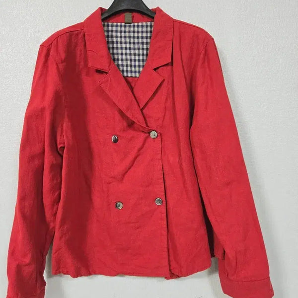 [BUNJANG] Red Double-Button Linen Jacket / 레드 더블버튼 린넨쟈켓  66~77