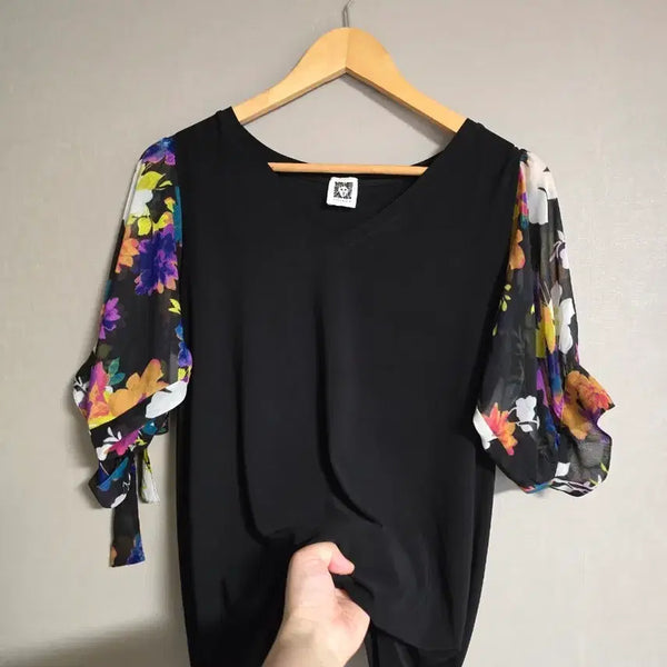 [BUNJANG] Anne Klein Floral Chiffon Sleeve Blouse / 앤클라인  여름용 찰랑 시원한 플라워 불랴우스