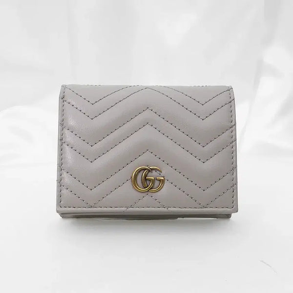 [BUNJANG] Gucci Grey Matelassé Chevron Leather Gold GG Marmont Card Case Wallet / 구찌 그레이 마틀라세 금장 GG 마몽 카드케이스 반지갑