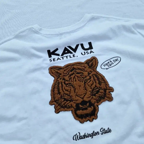 [BUNJANG] KAVU Seattle Tiger Big Embroidery Patch Short Sleeve T-Shirt / [L] 카부 (KAVU) 시애틀 호랑이 빅 자수 패치 반팔 티셔츠