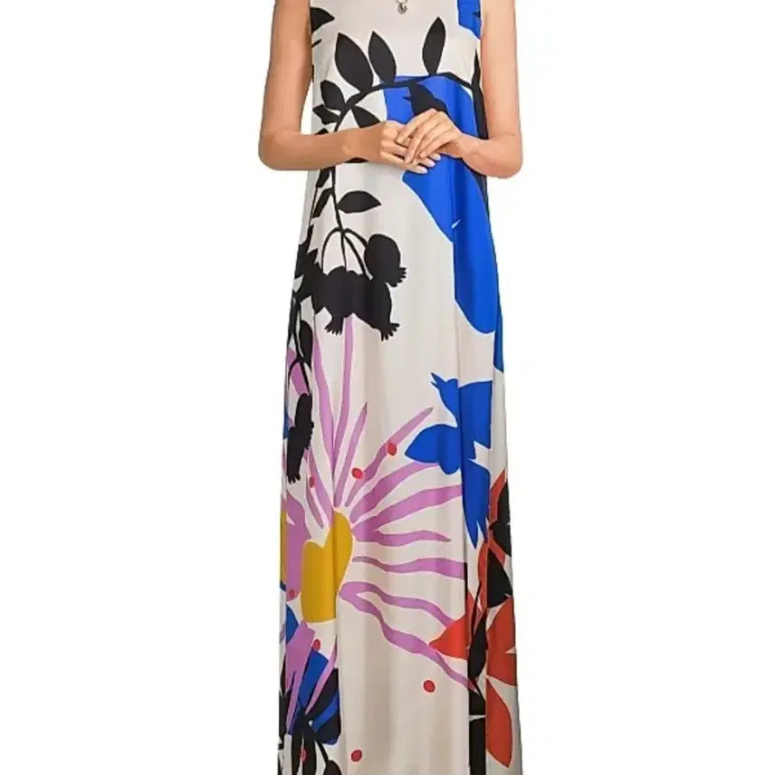 [BUNJANG] CATO White Patterned Maxi Dress (Suitable for Tall Individuals) / 새상품) 수입 휴앙지룩 패턴이쁜 롱원피스 (키큰분가능)