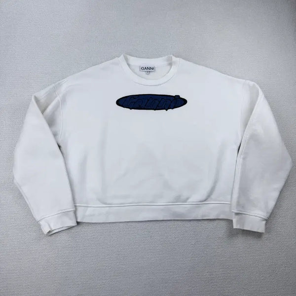 [BUNJANG] GANNI Artwork Logo Cropped Sweatshirt / 가니 아트워크 로고 크롭 맨투맨