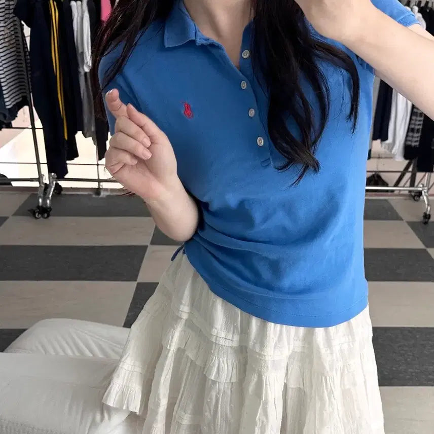 [BUNJANG] Ralph Lauren 5-Button Slim Fit Blue Polo T-Shirt / 랄프로렌 5버튼 슬림핏 블루 카라 티셔츠