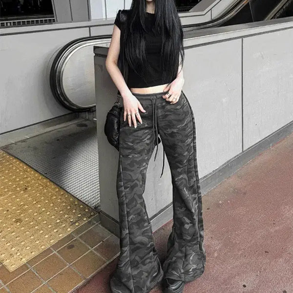 [BUNJANG] Hatsukoshi Camo Long Slim Flare Pants / 하츠코시 카모 롱 슬림 플레어 팬츠