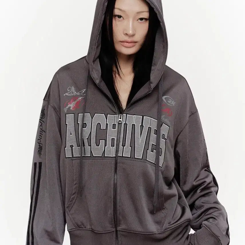 [BUNJANG] 2000ARCHIVES Logie Hooded Zip-up Charcoal / 2000아카이브스 로지 후드 집업 차콜