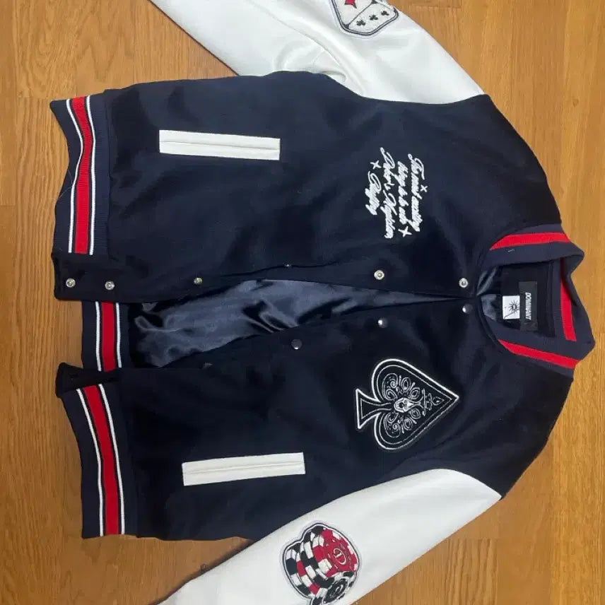 [BUNJANG] Dominant Varsity Jacket Spade Ace Poker Chip Design Baseball Jumper / 도미넌트 바시티자켓 야구점퍼 스페이드 에이스 포커칩 디자인