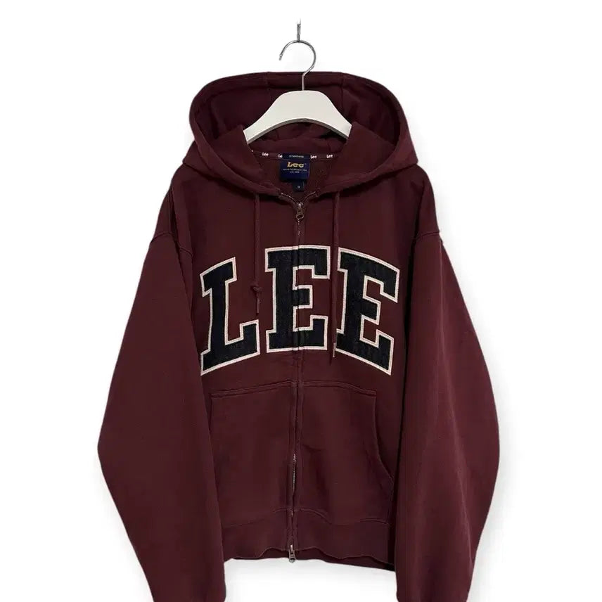 [BUNJANG] Lee Big Logo Burgundy Hoodie Zip-up / Lee 빅로고 버건디 후드집업